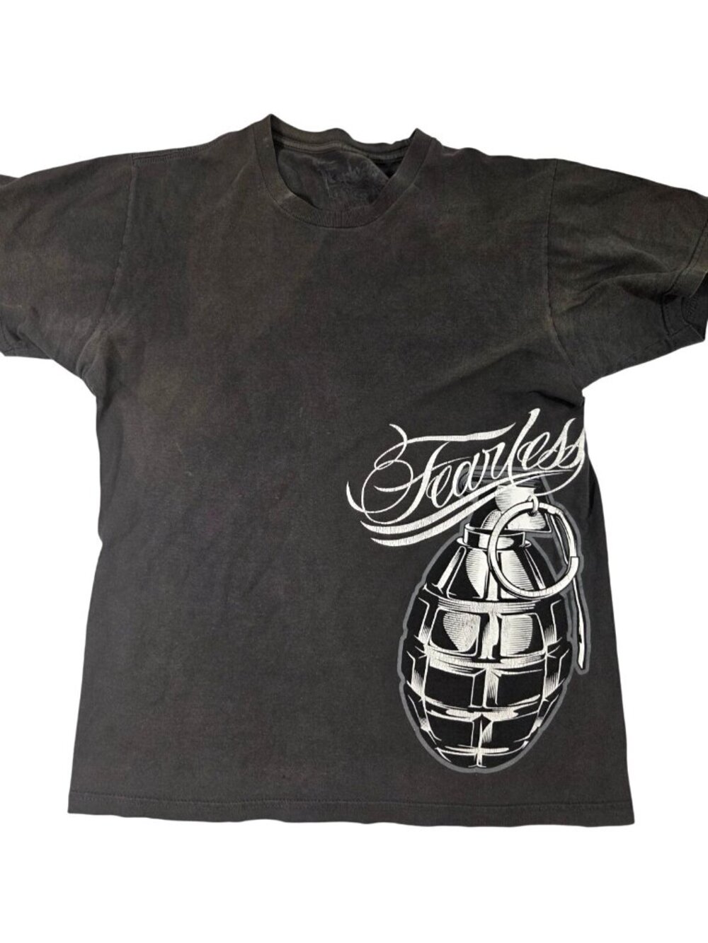 VTG Y2K Fearless T Shirt Grenade Spellout Faded Grunge Pinkman Opium Sz S Skater